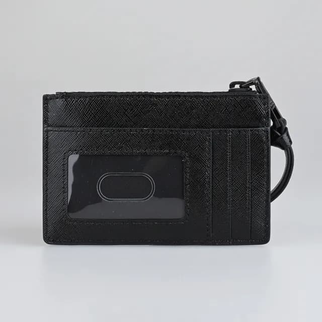 【MARC JACOBS】MARC JACOBS SNAPSHOT DTM經典雙J黑字LOGO防刮牛皮設計2卡拉鍊卡片零錢包(黑)