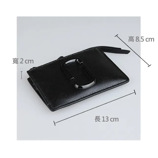 【MARC JACOBS】MARC JACOBS SNAPSHOT DTM經典雙J黑字LOGO防刮牛皮設計2卡拉鍊卡片零錢包(黑)