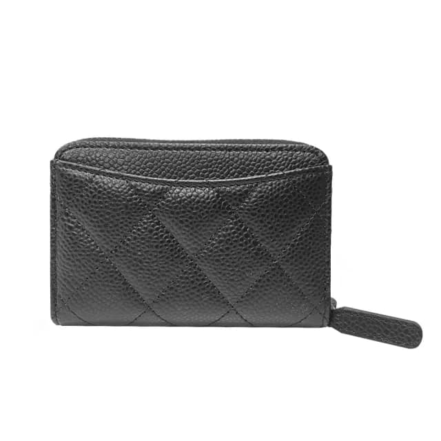 【CHANEL 香奈兒】AP0216 經典雙C銀LOGO菱格紋牛皮拉鍊零錢包(黑色)