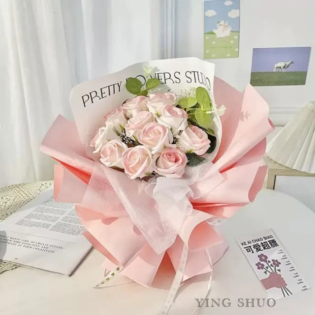 【YING SHUO】韓式不凋花漸層玫瑰香皂花束(情人節禮物 告白 求婚 紀念日 畢業 教師節 儀式感必備)