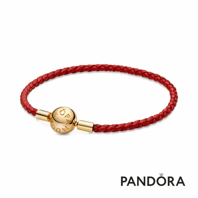 【Pandora官方直營】Moments紅色皮革手鏈