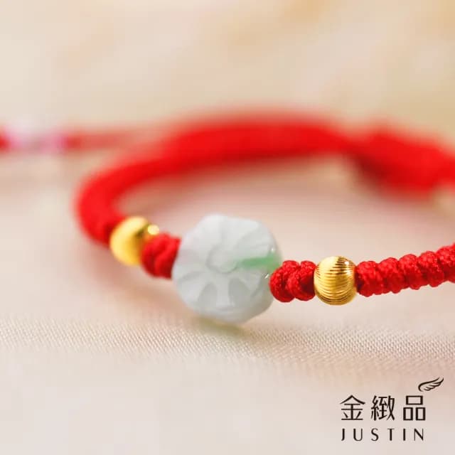 【金緻品】黃金兒禮 鎮福玉卦 紅繩手鍊 0.13錢(純金手繩 寶寶金飾 彌月禮盒 平安玉 金玉滿堂 新生兒 滿月)