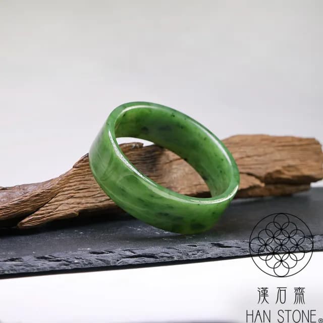 【漢石齋】情人節禮物 天然和田玉 扁鐲手鐲玉鐲 碧玉(手圍18.3/版寬20.5mm)