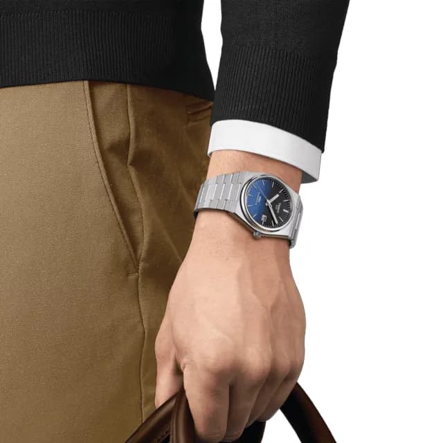 【TISSOT 天梭】PRX系列 1970年代復刻 漸層黑 機械腕錶 七夕 情人節 禮物 送禮 推薦(T1374071105101)