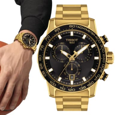 【TISSOT 天梭】黑金時尚 三眼計時腕錶  畢業禮物 送禮 推薦(T1256173305101)