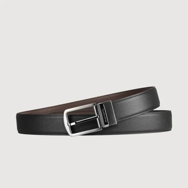 【BRAUN BUFFEL 德國小金牛】台灣總代理 時尚紳士 復古穿針皮帶-銀色(父親節禮物/BF25B-JF005-SNK)