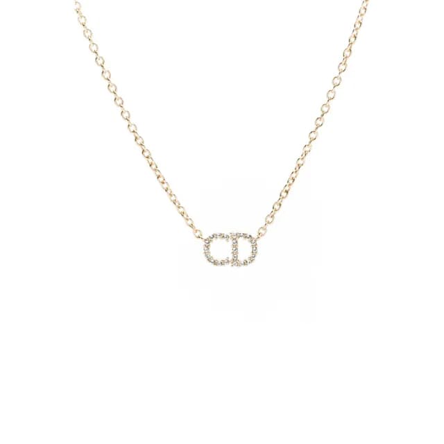 【Dior 迪奧】鑲晶CD金色項鍊