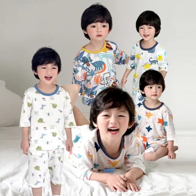 【橘魔法】恐龍 汽車多彩滿印居家服套裝(短袖上衣 短褲 褲子 睡衣 居家服 男童 女童 兒童 童裝)