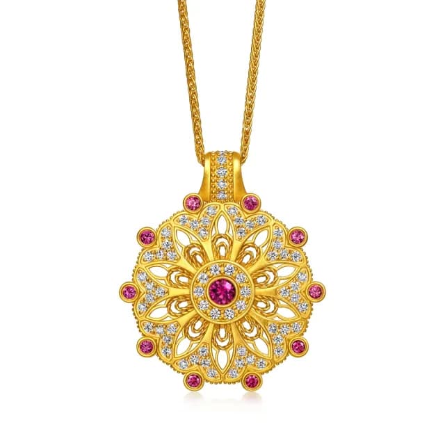 【點睛品】十全十美 紅寶石 鑽石黃金項鍊