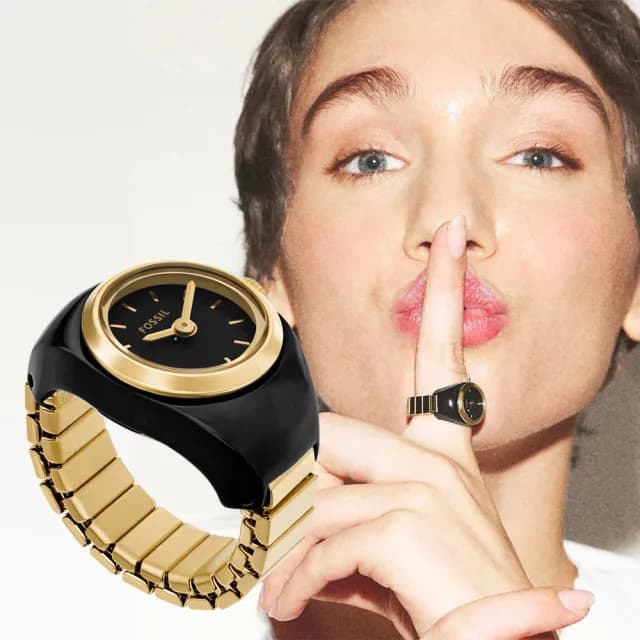 【FOSSIL】Watch Ring 時尚手錶戒指 戒指錶-黑x金 禮物 送禮 推薦(ES5413)