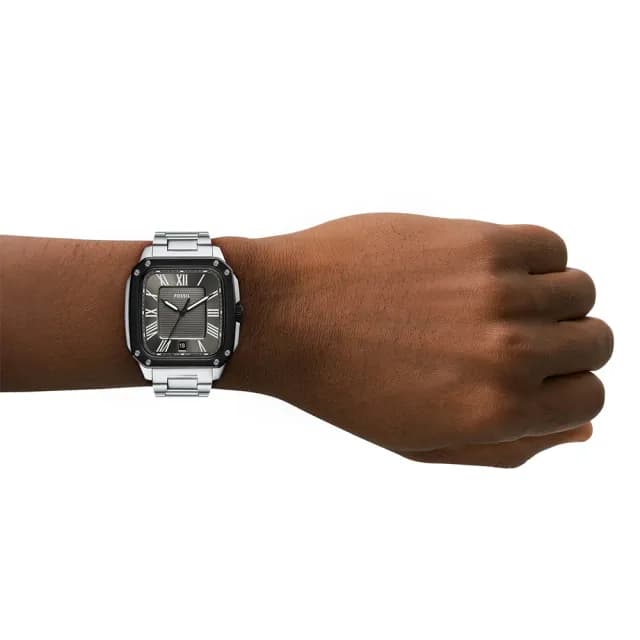 【FOSSIL】Crosby 工業風羅馬方形手錶-槍灰x銀/42mm 男錶 禮物 送禮 推薦(FS6122)