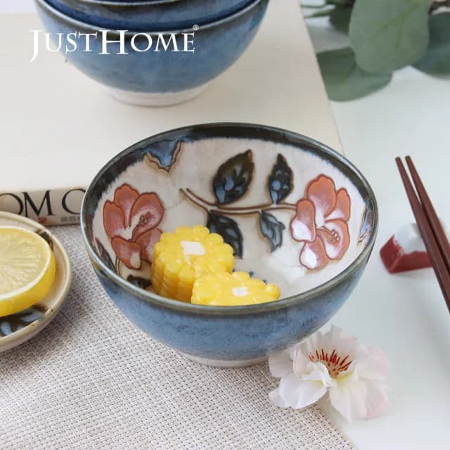 【Just Home】日本製玫瑰窯變陶瓷飯碗餐具5件組(可微波 碗 碗盤 醬料碟 飯碗 餐具組 碗組)