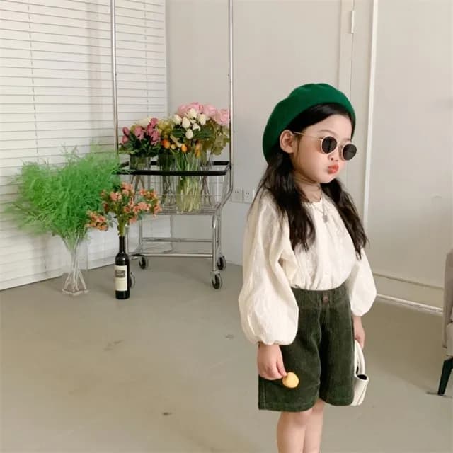 【橘魔法】小花串蕾絲刺繡圓領娃娃衫(長袖上衣 襯衫 女童 童裝 兒童)
