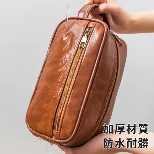 【復古風韻】情人節禮物 高級質感皮質洗漱包(防水耐髒 乾溼分離 多夾層 手提化妝袋 收納 盥洗 置物)