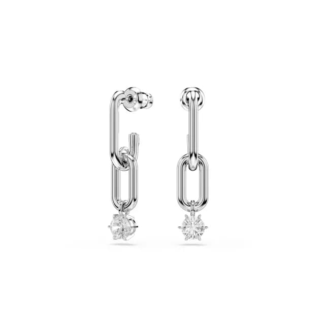 【SWAROVSKI 施華洛世奇】Constella 水滴形耳環 圓形切割 白色 鍍白金色