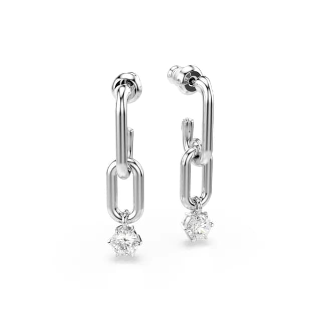 【SWAROVSKI 施華洛世奇】Constella 水滴形耳環 圓形切割 白色 鍍白金色