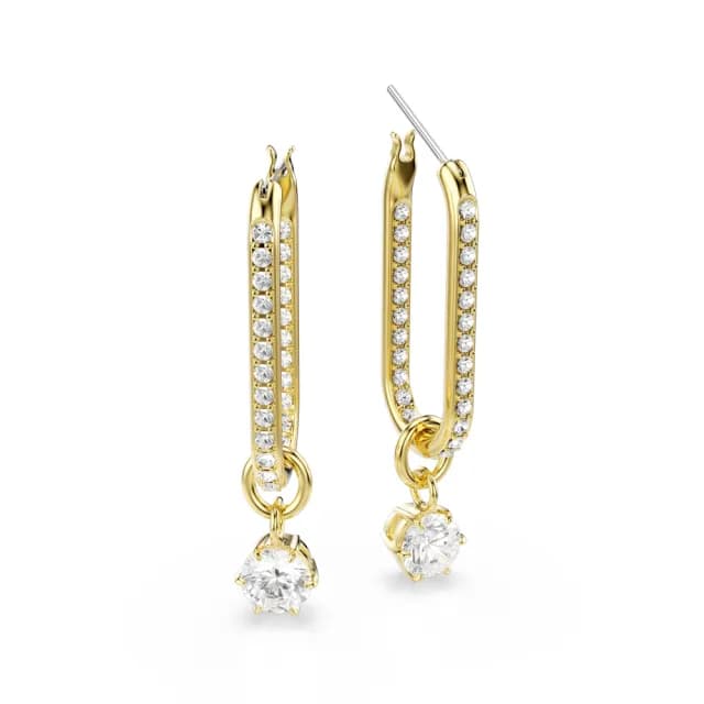 【SWAROVSKI 施華洛世奇】Constella 水滴形耳環 圓形切割 白色 鍍金色