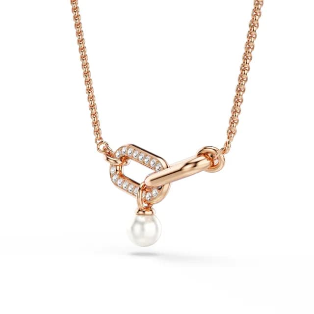 【SWAROVSKI 施華洛世奇】Constella 鏈墜 水晶珍珠 圓形切割 白色 鍍玫瑰金色