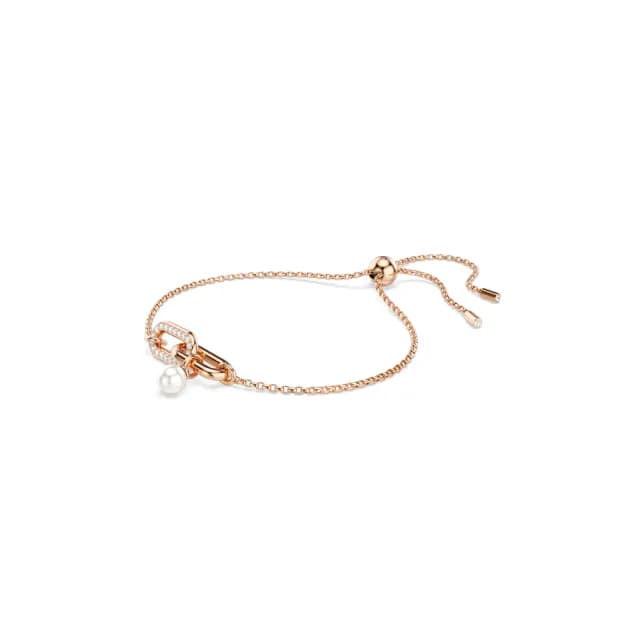 【SWAROVSKI 施華洛世奇】Constella 手鏈 水晶珍珠 圓形切割 白色 鍍玫瑰金色