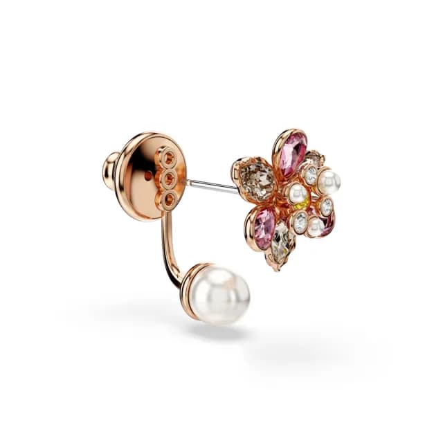 【SWAROVSKI 施華洛世奇】Idyllia 耳環袋 水晶珍珠 混合式切割 花朵 漸層色 鍍玫瑰金色