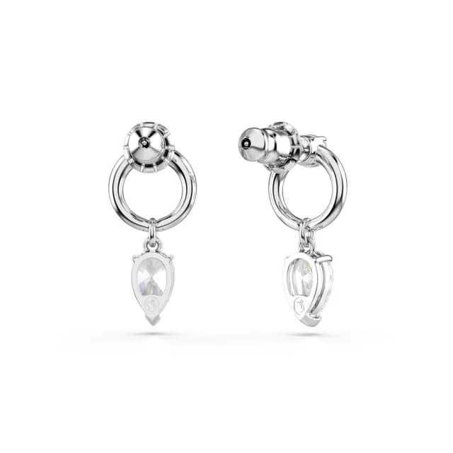【SWAROVSKI 施華洛世奇】Mesmera 水滴形耳環 混合式切割 白色 鍍白金色