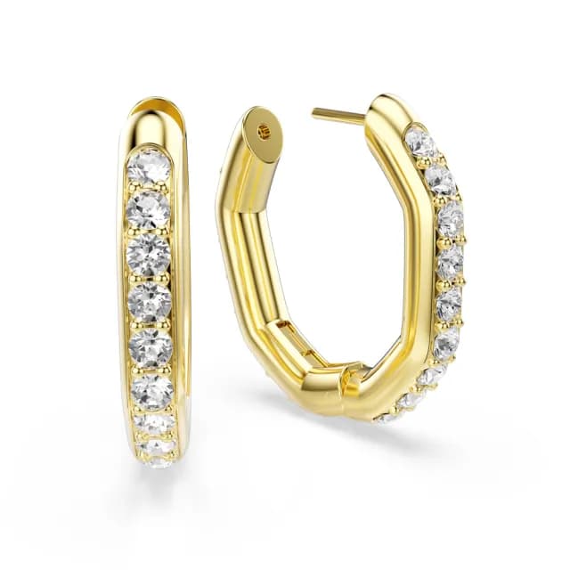 【SWAROVSKI 施華洛世奇】Dextera 大圈耳環 八邊形 圓形切割 白色 鍍金色