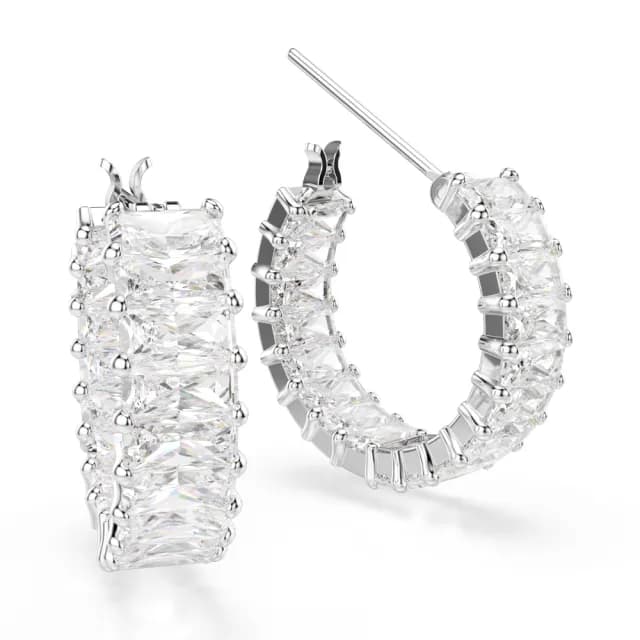 【SWAROVSKI 施華洛世奇】Matrix 大圈耳環 長方形切割 白色 鍍白金色