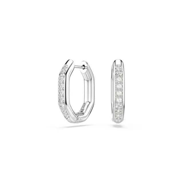 【SWAROVSKI 施華洛世奇】Dextera 大圈耳環 八邊形 圓形切割 白色 鍍白金色(情人節禮物)