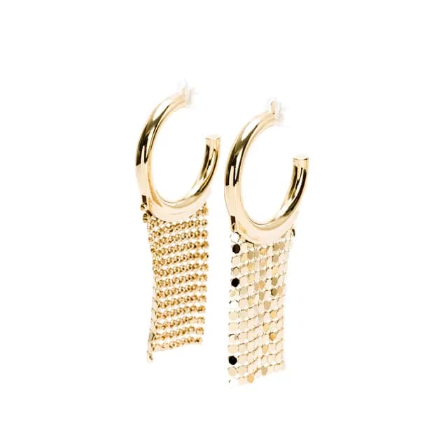 【Paco Rabanne】Pixel Hoop 圈形金屬垂墜耳環(金)