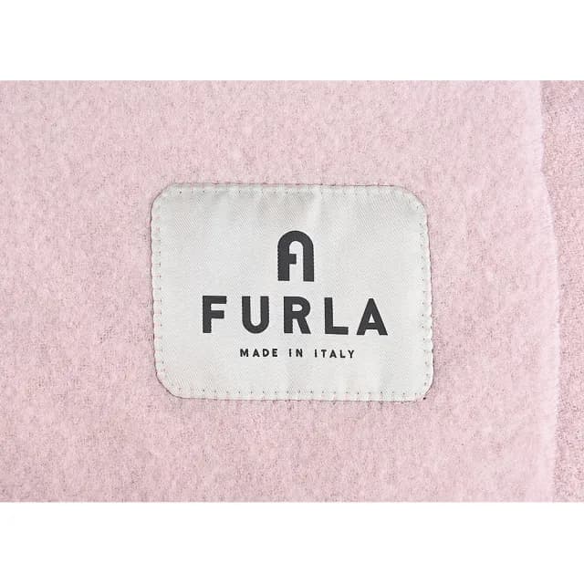 【FURLA 芙拉】FURLA Moon布布標標誌LOGO羊毛搭流蘇混紡圍巾(粉)