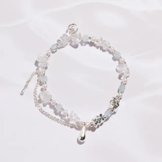 【SPANCONNY 飾品控】海洋聯名 l 海藍寶 白水晶 珍珠 l 天然水晶手鍊(不鏽鋼金屬材質—抗鏽防汗)