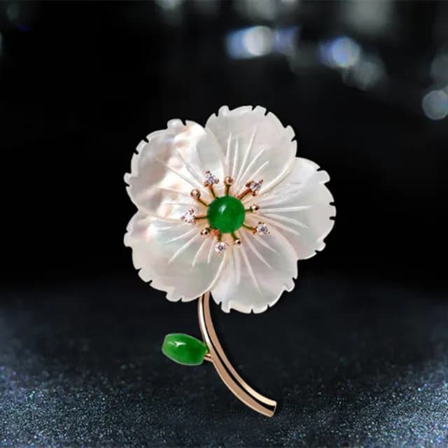 【Penny珮妮】天然貝殼金綠玉髓花朵胸針別針絲巾扣(母親節 送女友 交換禮物 生日 情人節 尾牙 新年 結婚)