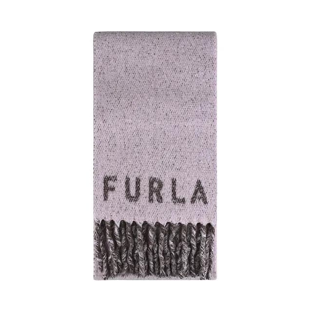 【FURLA 芙拉】FURLA Piuma Sciarpa 跳色羊毛混紡流蘇設計圍巾(淡洋紅x巧克力)