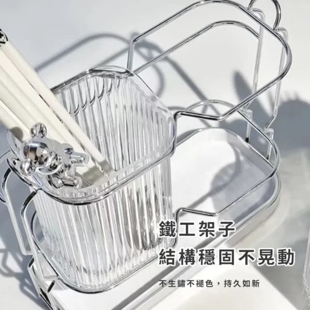 【質感升級】北歐輕奢雙筒分格瀝水餐具架(筷子瀝水筒 廚具刀具收納架 筷架 刀架 廚房置物)