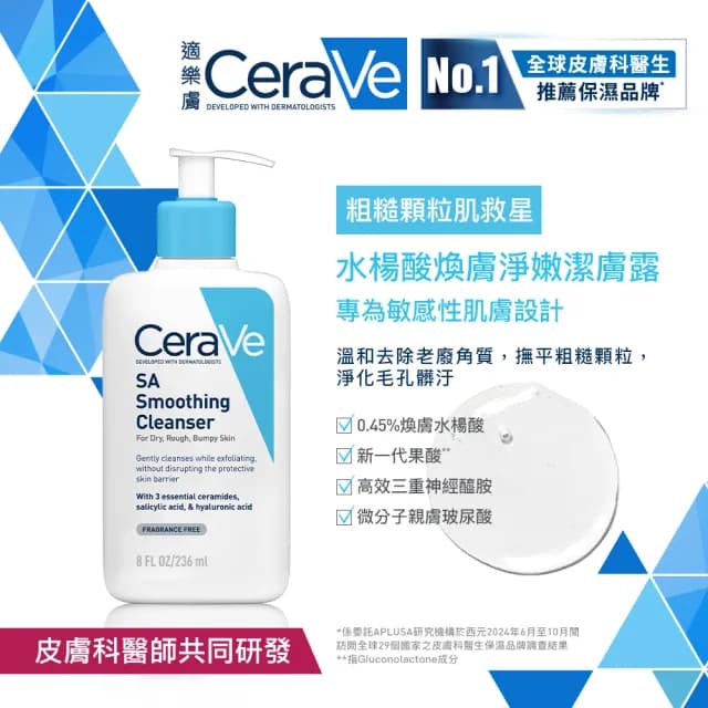 【CeraVe 適樂膚】限時特談雙入組★水楊酸煥膚淨嫩潔膚露 473ml X2(改善粗糙顆粒)