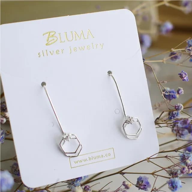 【BLUMA】情人節禮物 輕奢925純銀耳環 日不落純銀耳環(六角形鋯石垂墜長耳勾 精緻輕珠寶銀飾 飾品禮盒 情人