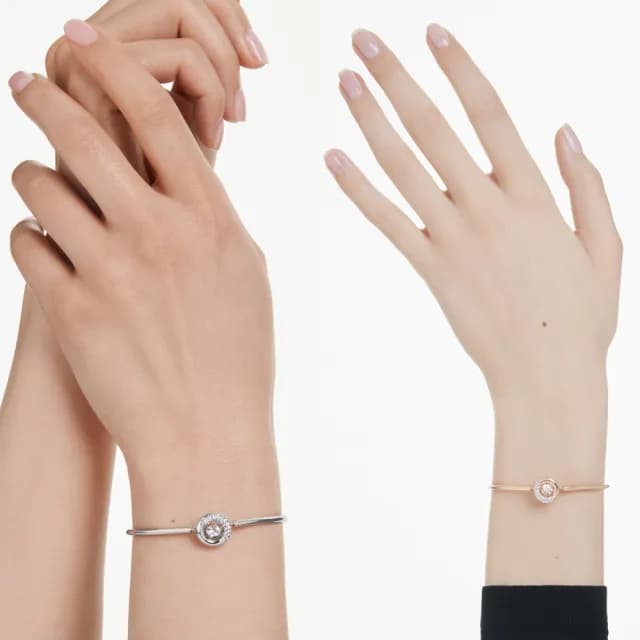 【SWAROVSKI 施華洛世奇】Dextera 手鐲 圓形切割 白色 鍍玫瑰金色/鍍白金色(2色任選_情人節禮物)