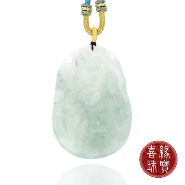 【喜緣玉品】天然冰種飄花翡翠蓮花自在觀音玉珮(直)