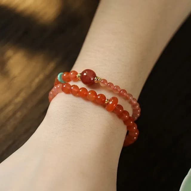 【KT DADA】雙11 情人節禮物 七夕 串珠手鍊 冰飄南紅 新中式 轉運手鍊 玉石手鍊 瑪瑙手鍊 柿子紅 雙圈手串