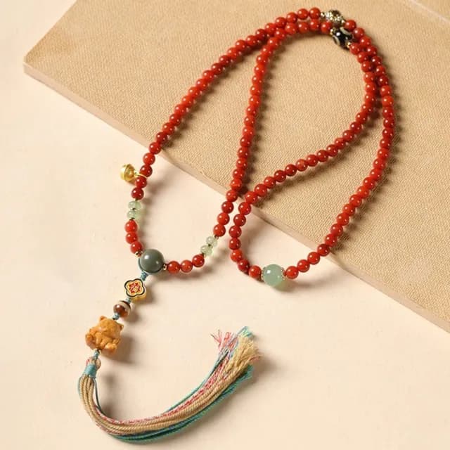 【MoonDy】飾品 項鍊 手串 手鍊 南紅瑪瑙項鍊 108顆佛珠 檀香手串 毛衣鏈 瑪瑙手串 新中式 開運項鍊