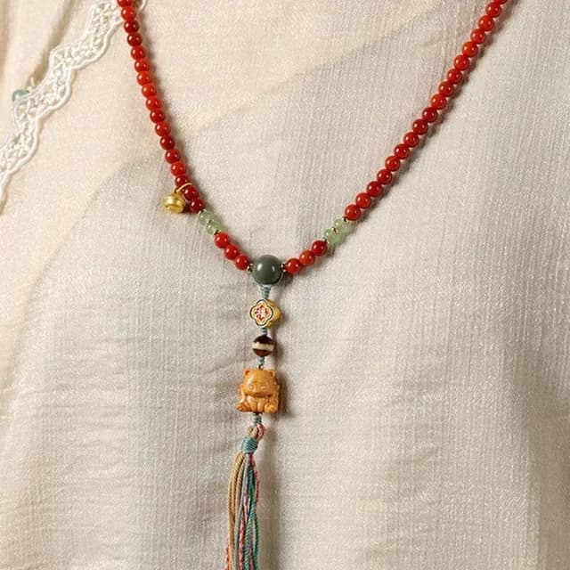 【MoonDy】飾品 項鍊 手串 手鍊 南紅瑪瑙項鍊 108顆佛珠 檀香手串 毛衣鏈 瑪瑙手串 新中式 開運項鍊
