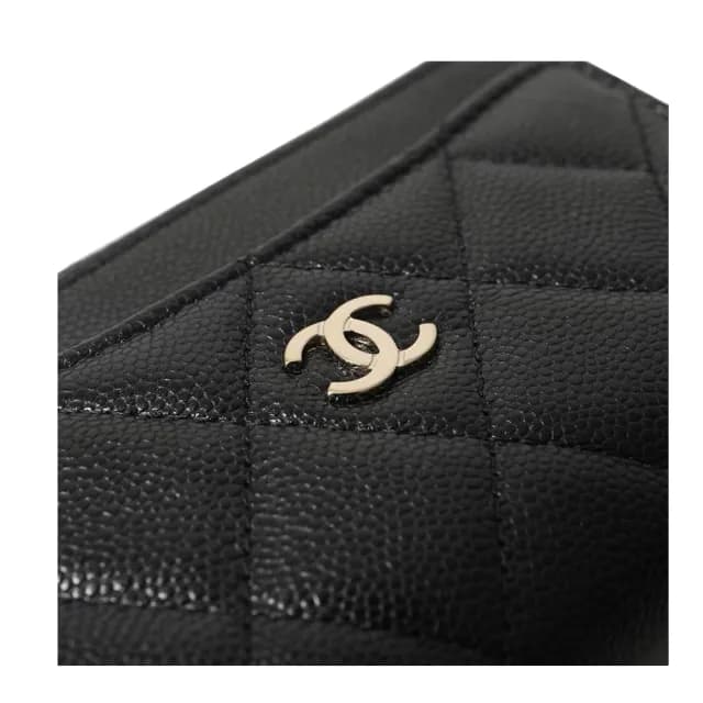 【CHANEL 香奈兒】AP3179 經典雙C LOGO 菱格紋牛皮拉鍊零錢包皮夾/卡夾(黑色)