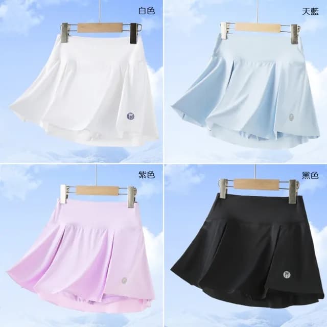 【橘魔法】大童 冰絲涼感素色絲滑運動褲裙(防走光 短裙 裙子 速乾 快乾 女童 兒童 童裝)