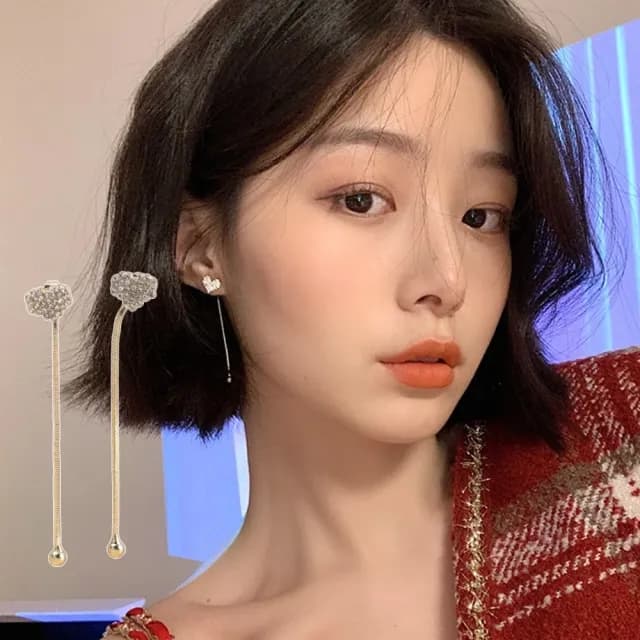 【韓妞配件】滿鑽愛心長墜耳環1對(鑲鑽 水鑽 愛心耳環 飾品 耳飾 耳釘 耳針 耳扣 首飾 情人節 送禮物)