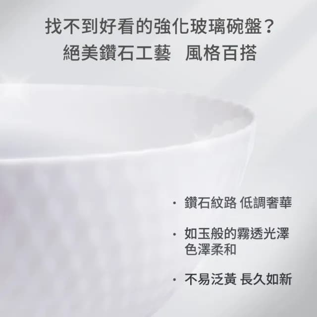 【mo select】任選2組-鑽石系列白玉強化玻璃碗盤多件組(餐具/碗盤/碗盤組/盤子/深盤)