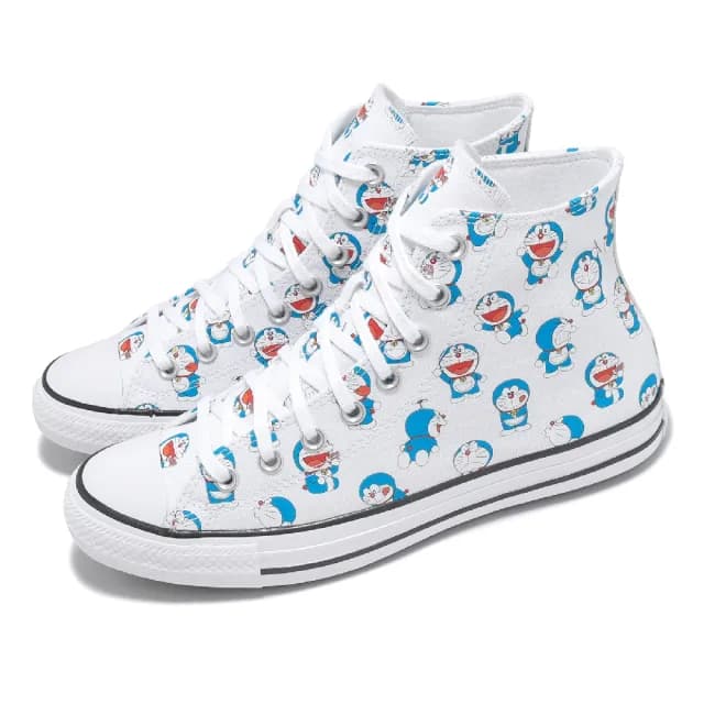 【CONVERSE】休閒鞋 Chuck Taylor All Star HI 男女鞋 白 藍 哆啦A夢 聯名 帆布鞋(A15791C)