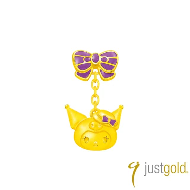 【Just Gold 鎮金店】酷洛米 Kuromi 復古野餐趣-蝴蝶結 黃金耳環(單耳)