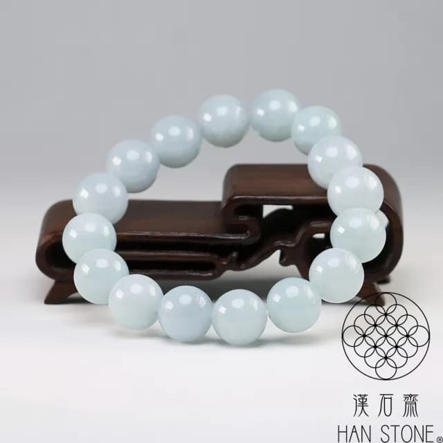 【漢石齋】情人節禮物 天然翡翠A貨 手珠手串 淺藍水種飄花(11.5-12mm/16pcs)