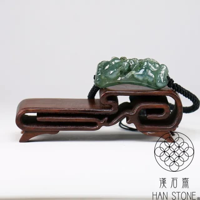 【漢石齋】情人節禮物 天然翡翠A貨 金錢鼠玉珮手繩 冰種飄花(37*12*9mm)