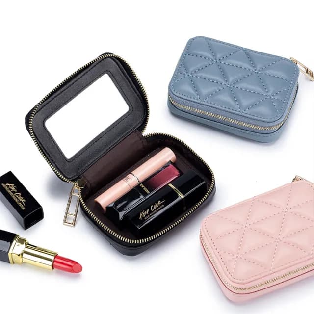 【EGO+】雙11 真皮菱格隨身攜帶零錢包 迷你化妝包(真皮包包 口紅包 硬幣零錢包夾)